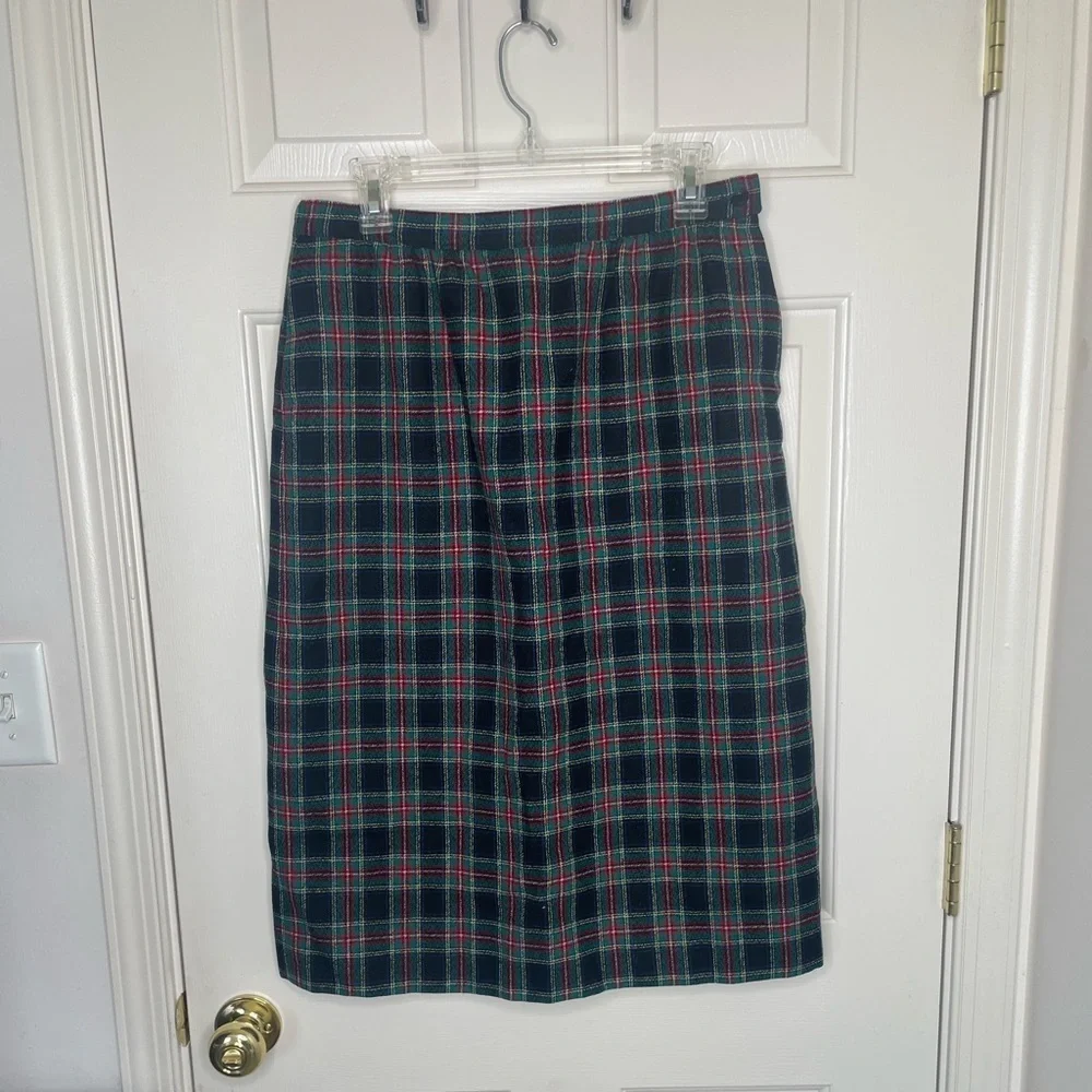 Vintage Pendleton Wool Plaid Skirt  black Stewart Tartan Knee Length |‎ 12